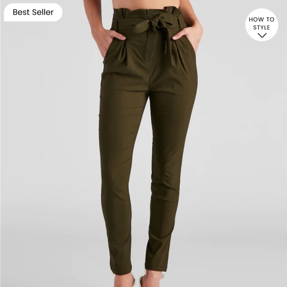 Windsor High Waist Paperbag Skinny Dress Pants Olive